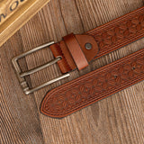 Floral Embossed PU Belt – Classic Pin Buckle Workoutry