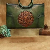 Handcrafted Embossed Leather Tote – Retro Style Workoutry