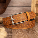 Floral Embossed PU Belt – Classic Pin Buckle Workoutry