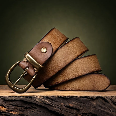 Unisex Genuine Leather Belt – Retro Buckle Style Workoutry