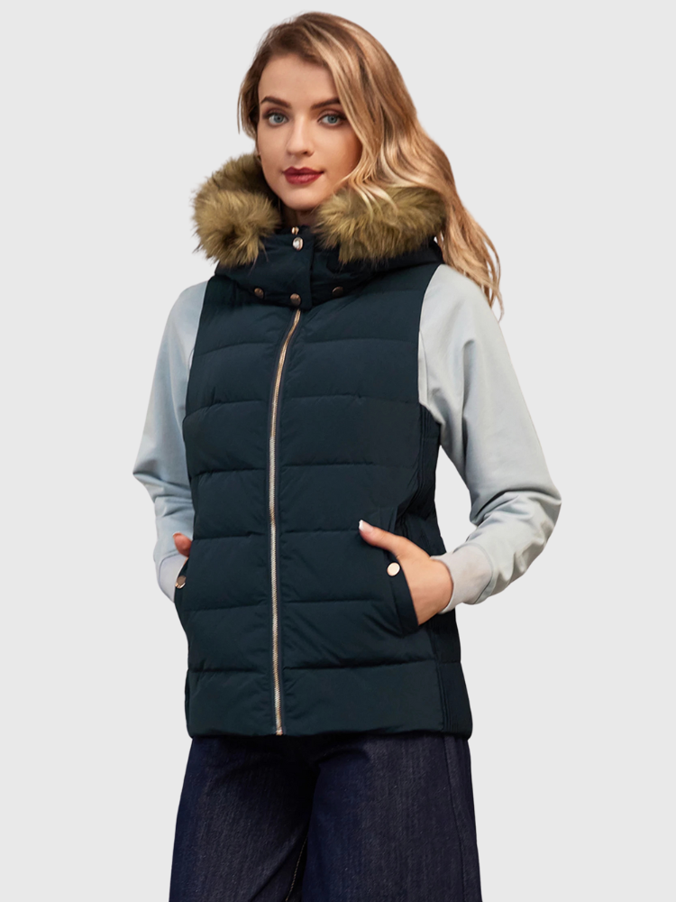 Raya | Slim Hooded Quilted Puffer with Fur Collar Bianca Australia