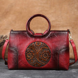 Handcrafted Embossed Leather Tote – Retro Style Workoutry
