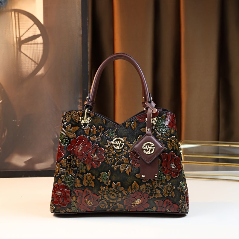 Floral PU Leather Tote Bag – Luxury Design Workoutry