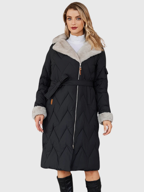 Soraya | Long Fur-Collar Belted Quilted Parka Bianca Australia