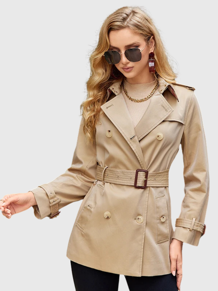Elina | Belted Short Coat with Turn-Down Collar Bianca Australia