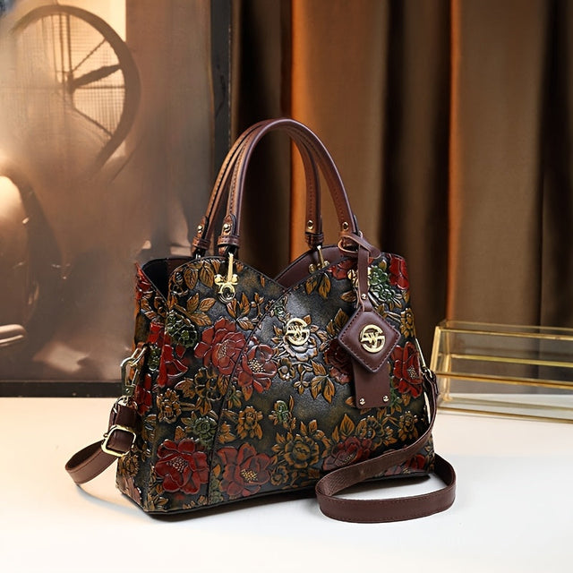 Floral PU Leather Tote Bag – Luxury Design Workoutry