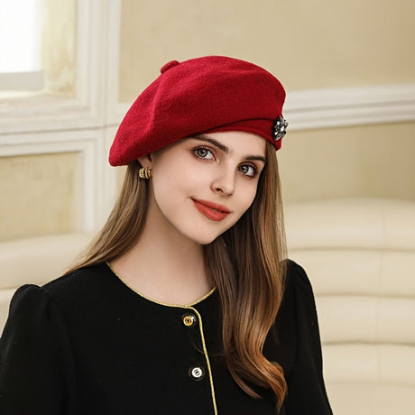 Embellished Wool Beret – Vintage Winter Chic Workoutry