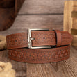 Floral Embossed PU Belt – Classic Pin Buckle Workoutry
