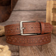 Floral Embossed PU Belt – Classic Pin Buckle Workoutry