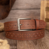 Floral Embossed PU Belt – Classic Pin Buckle Workoutry