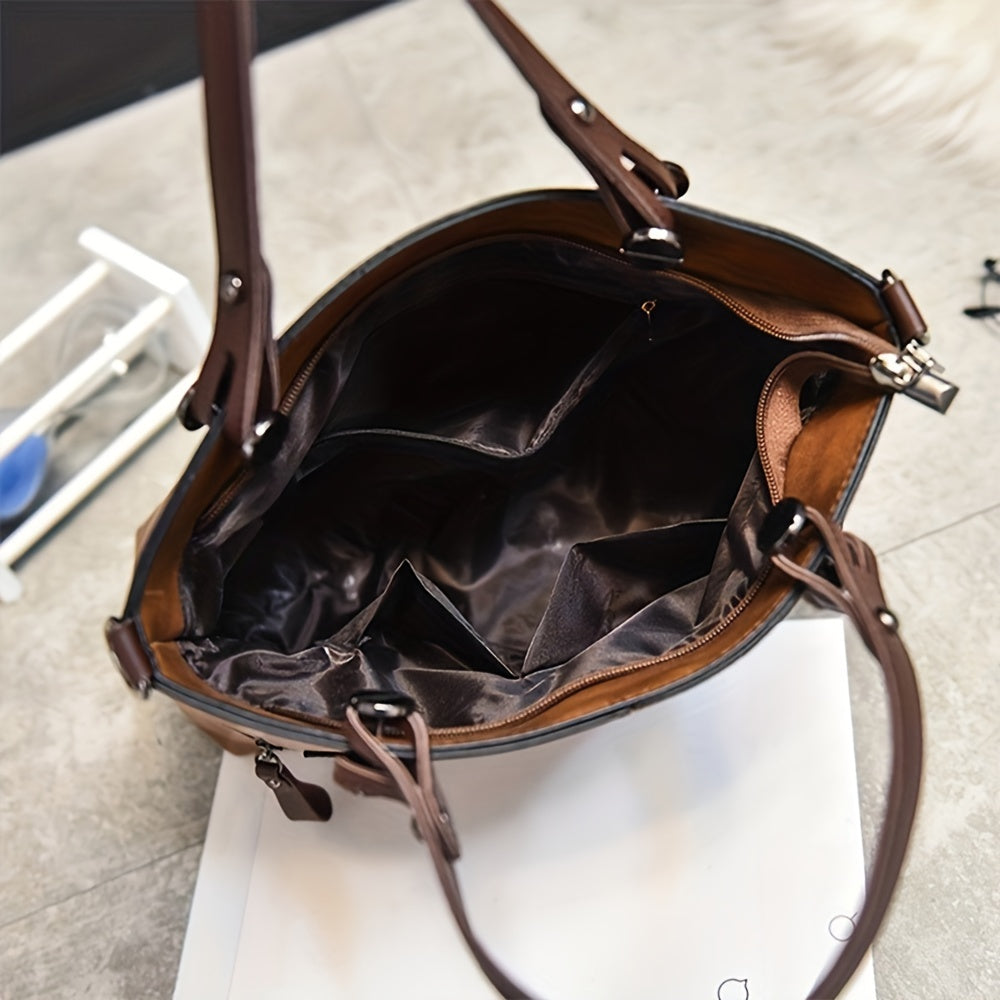 Vintage Leather Work Tote – Multi-Pocket Shoulder Bag Workoutry