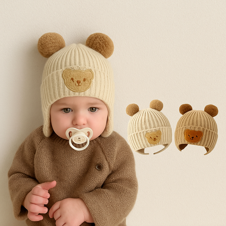 Cartoon Bear Knit Hat – Ear Protection for Babies Bianca Australia