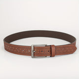 Floral Embossed PU Belt – Classic Pin Buckle Workoutry