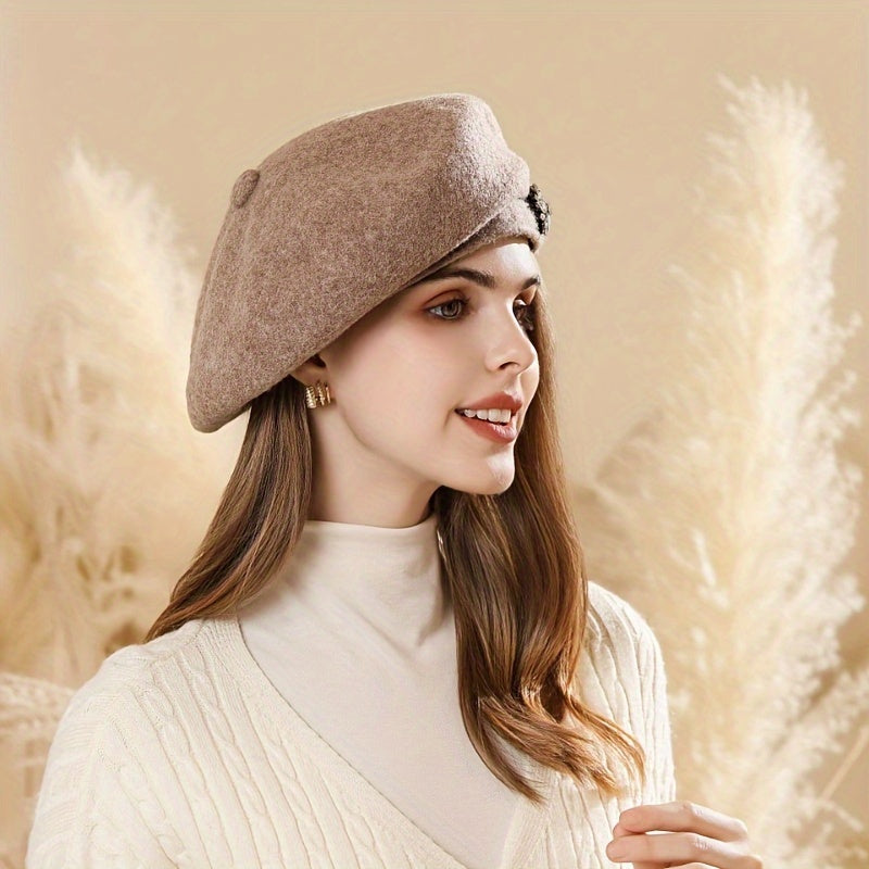 Embellished Wool Beret – Vintage Winter Chic Workoutry