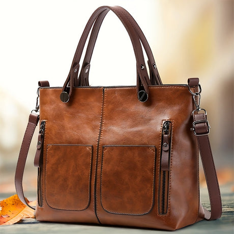 Vintage Leather Work Tote – Multi-Pocket Shoulder Bag Workoutry