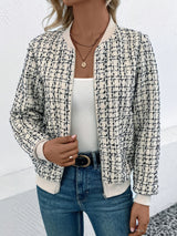 Aria Houndstooth Zip-Up Bomber Jacket