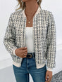Aria Houndstooth Zip-Up Bomber Jacket
