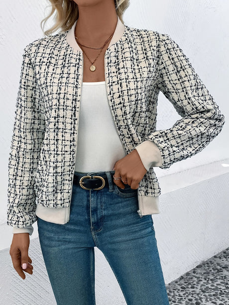 Aria Houndstooth Zip-Up Bomber Jacket 1