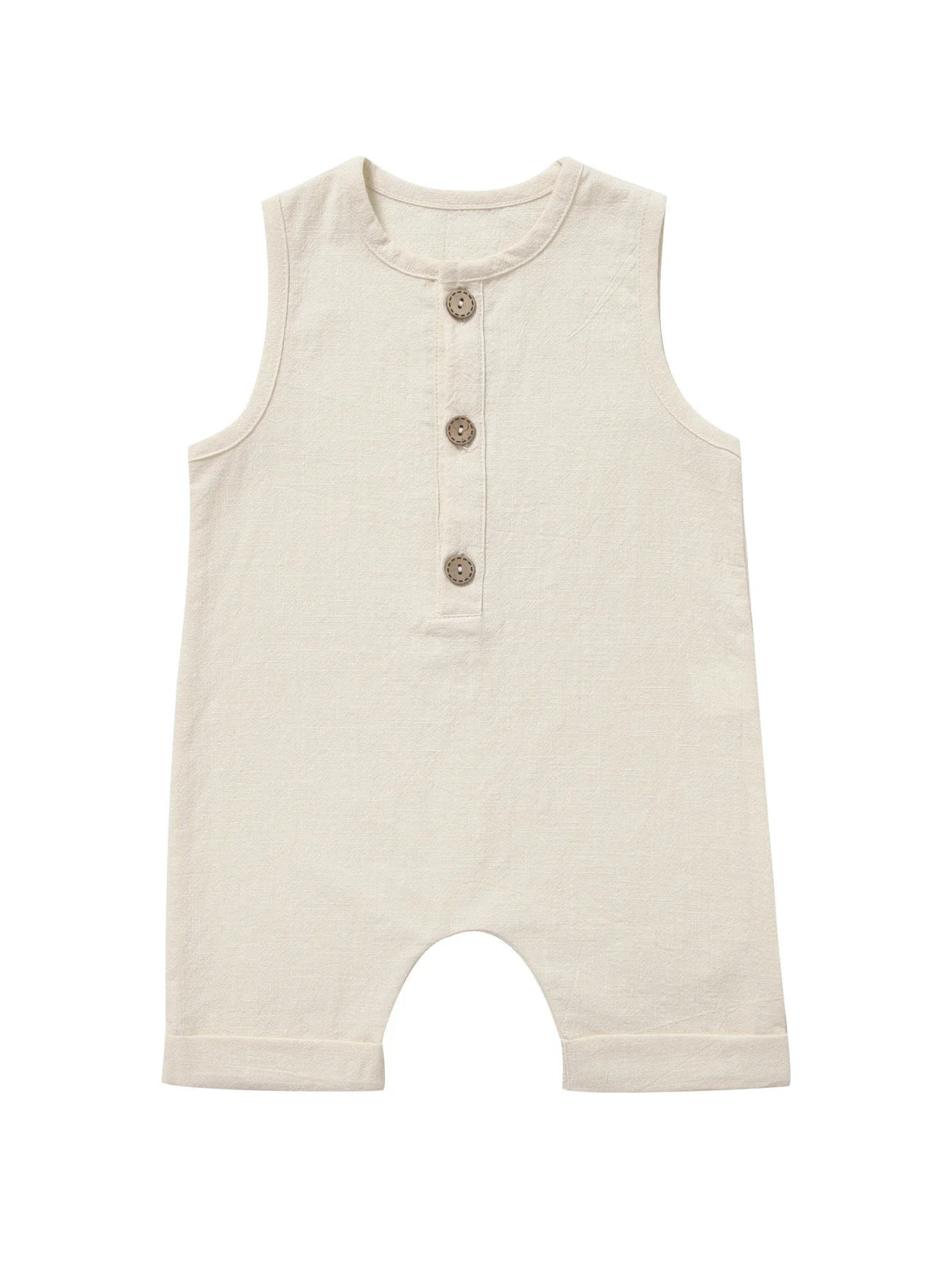 Baby Bodysuit Cotton Linen – Unisex Summer Crawler Outfit Beige
