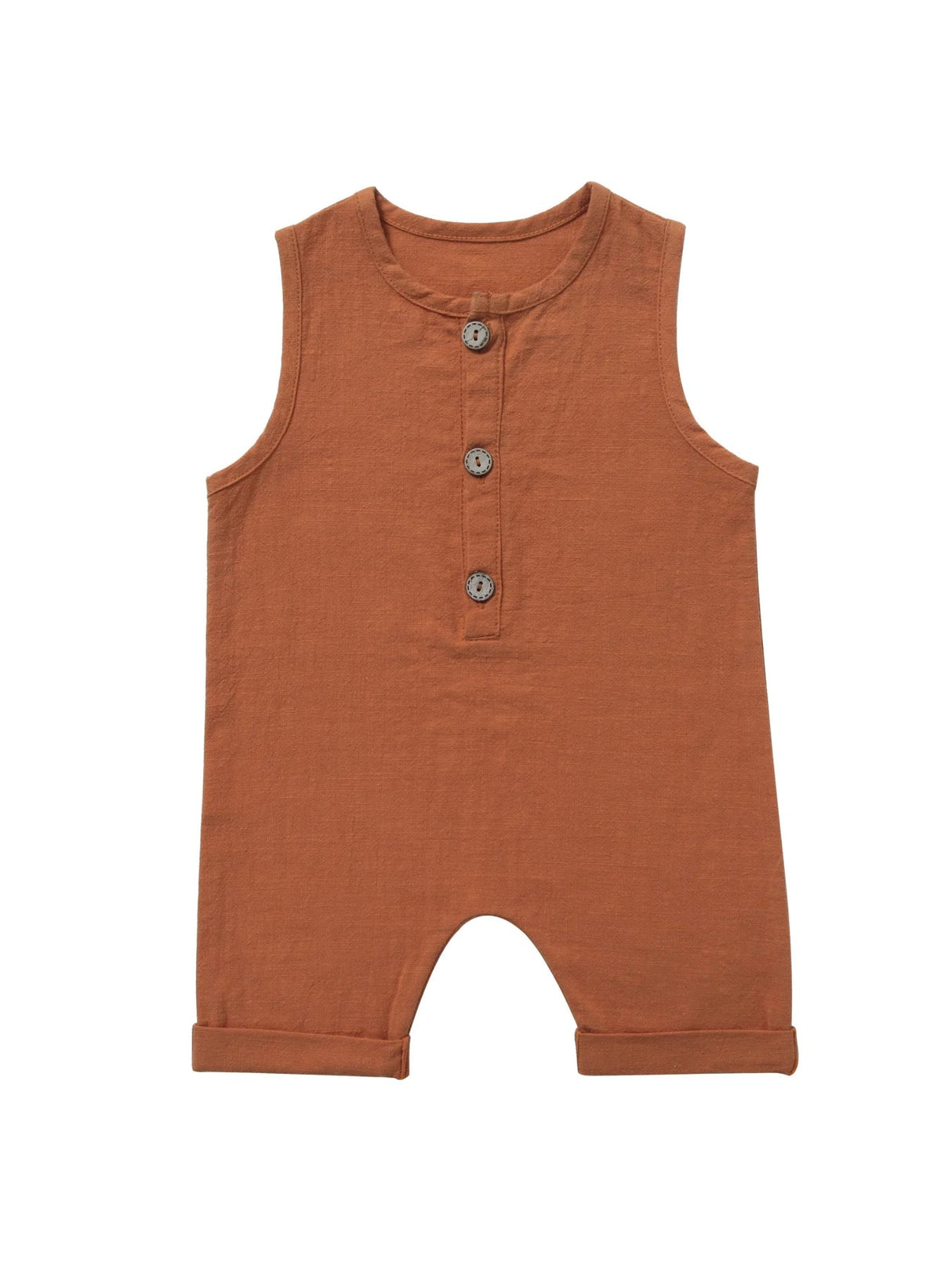 Baby Bodysuit Cotton Linen – Unisex Summer Crawler Outfit Caramel