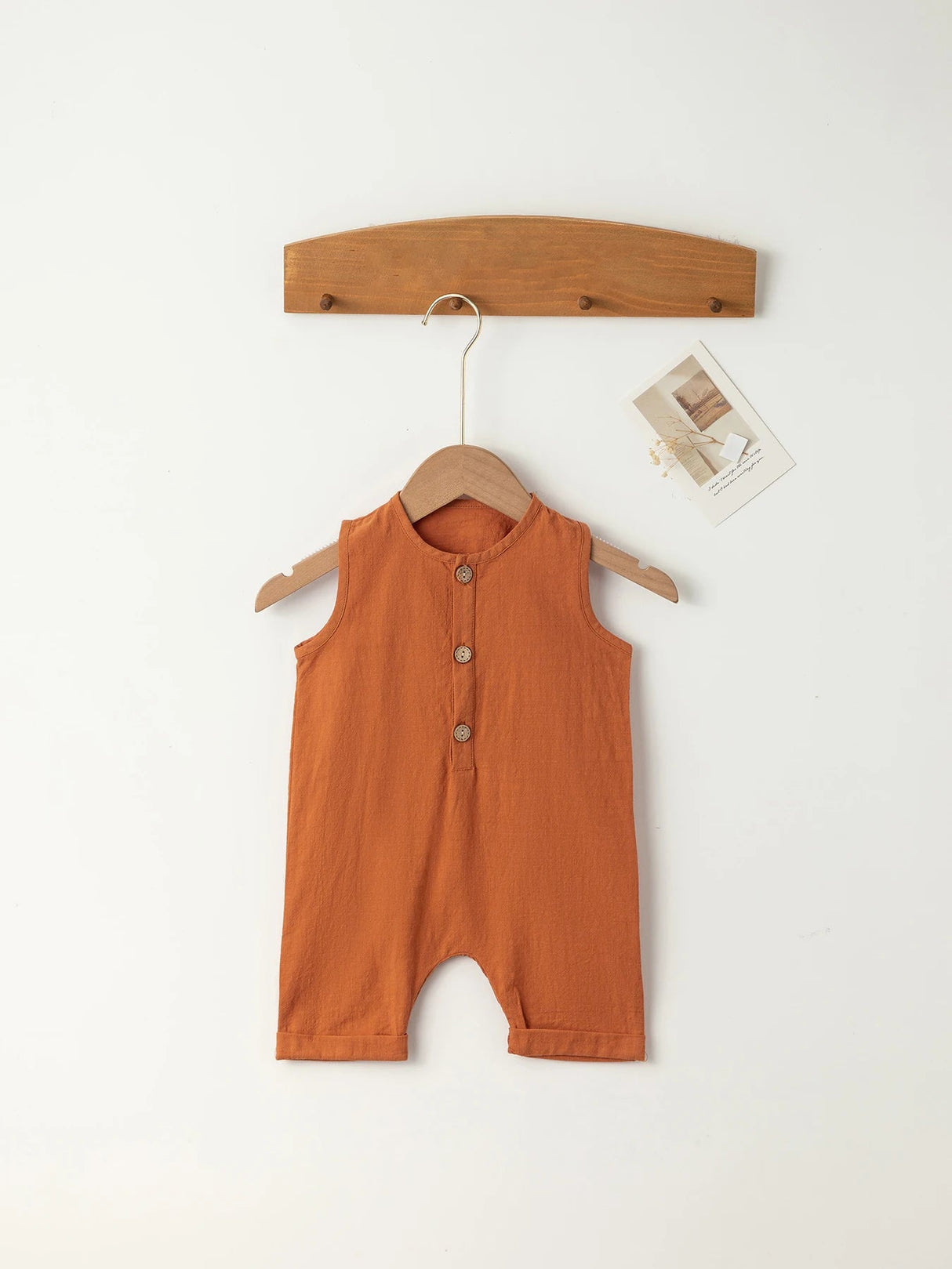 Baby Bodysuit Cotton Linen – Unisex Summer Crawler Outfit Caramel 1