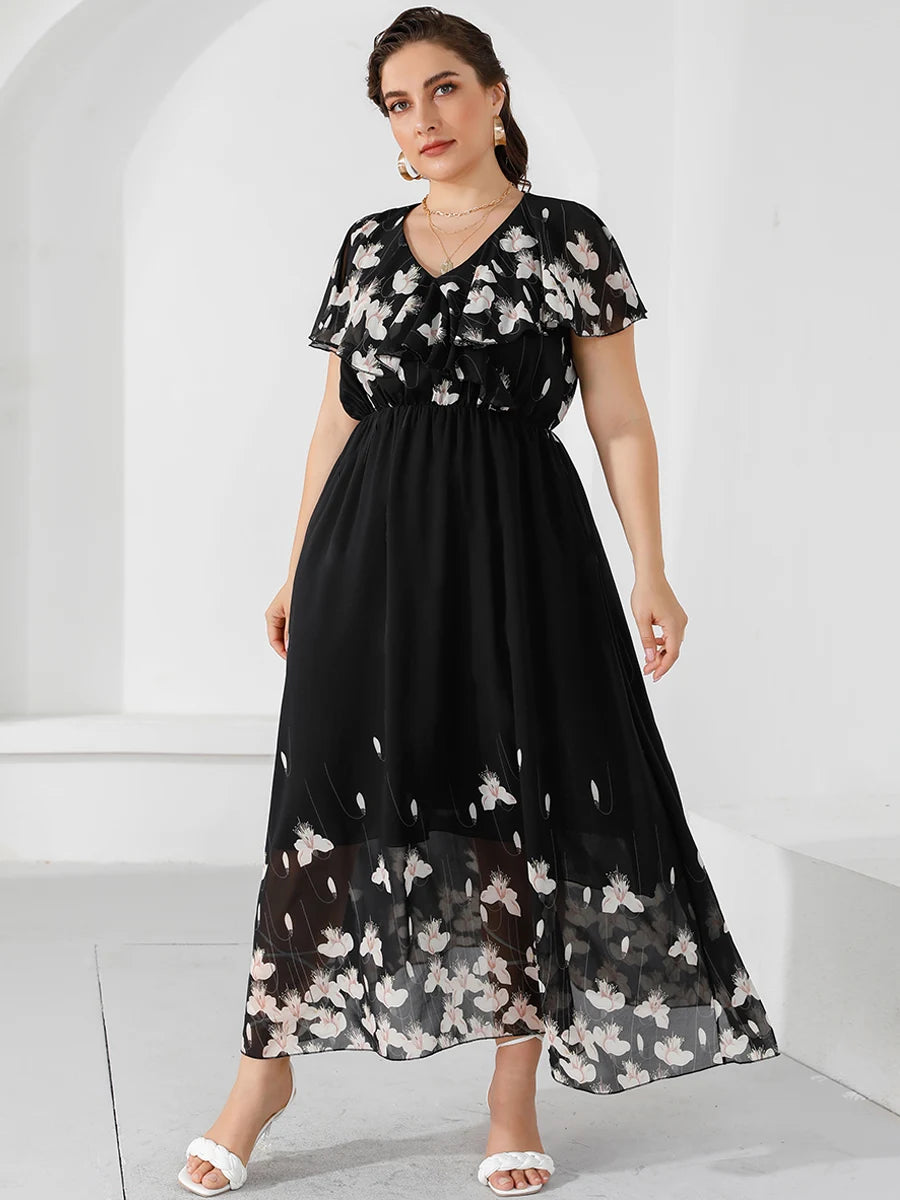 Black Boho Floral Maxi Dress