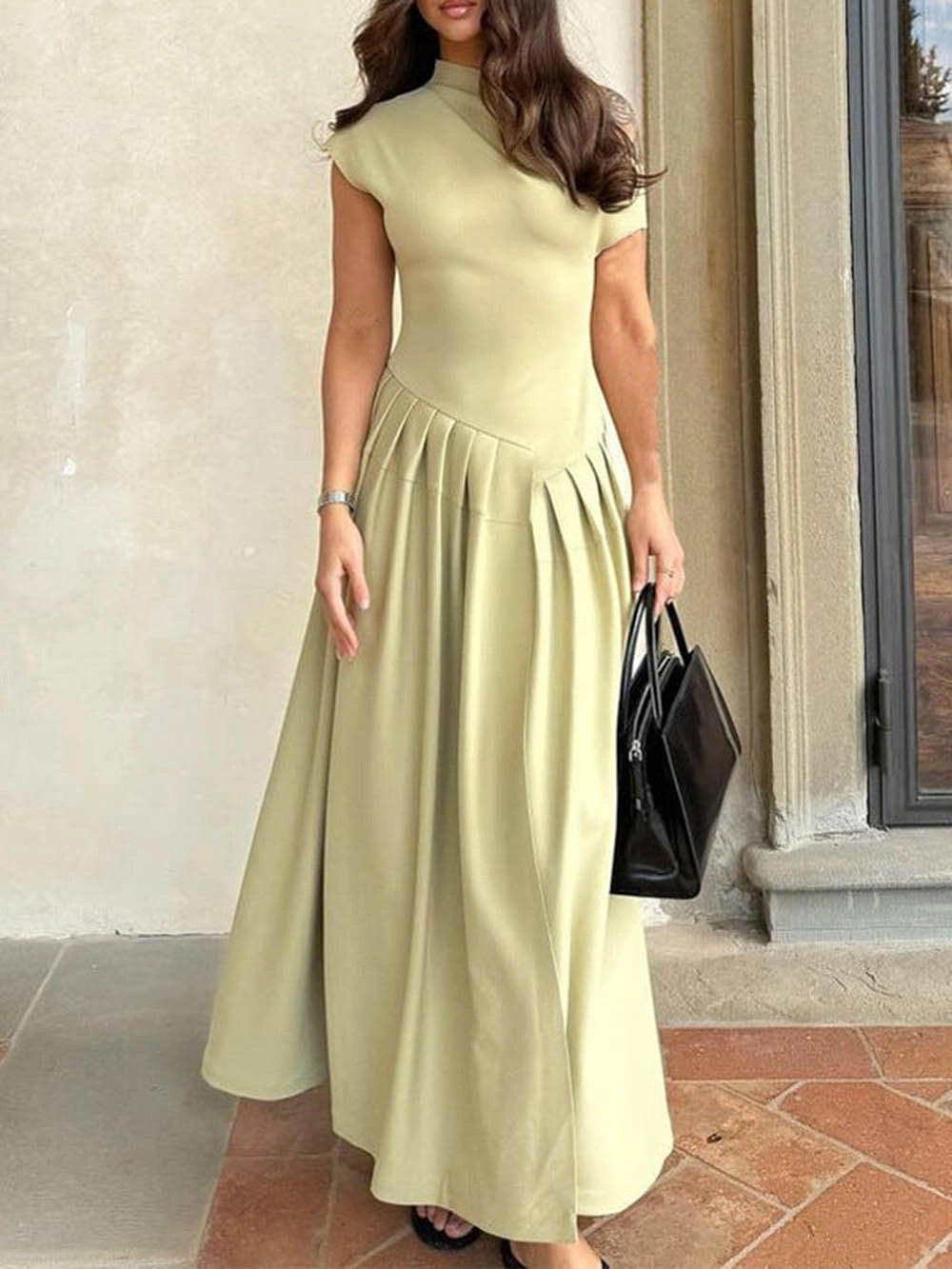 Elegant Flowy Maxi Dress with Sloped Neckline