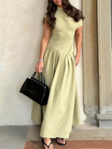 Elegant Flowy Maxi Dress with Sloped Neckline 2