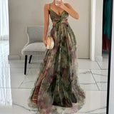 Elegant Painted Floral V-Neck Maxi Dress