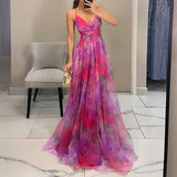 Elegant Painted Floral V-Neck Maxi Dress 3