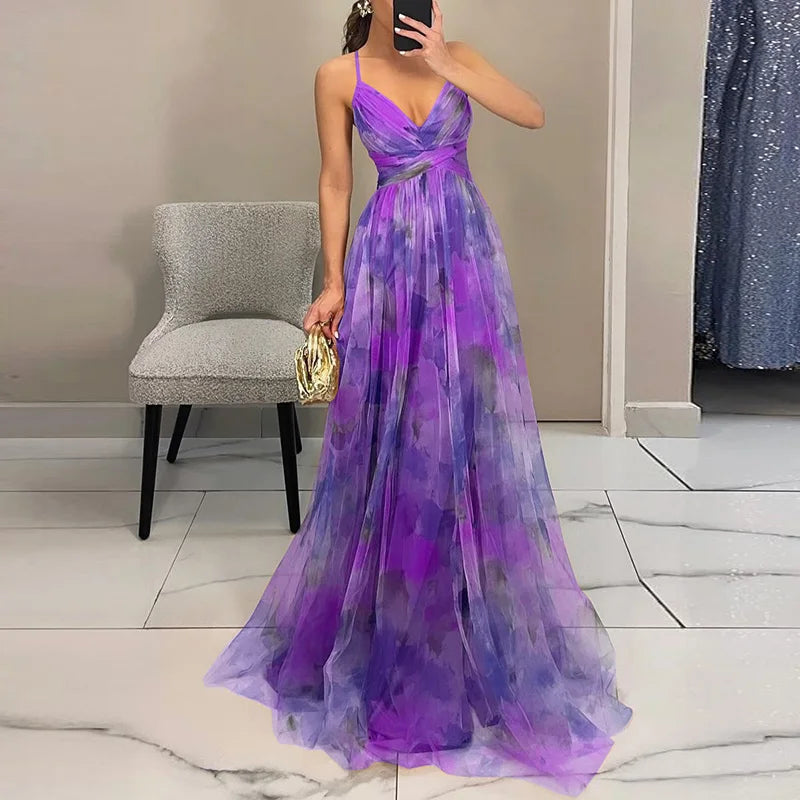 Elegant Painted Floral V-Neck Maxi Dress 5