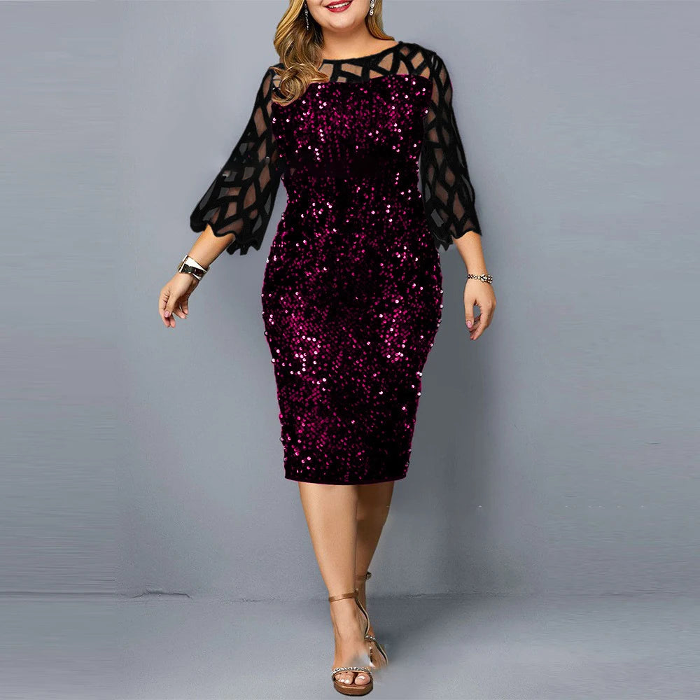 Elegant Plus Size Sequin Midi Dress 1