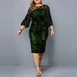 Elegant Plus Size Sequin Midi Dress Green on black