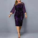 Elegant Plus Size Sequin Midi Dress Purple
