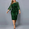 Elegant Plus Size Sequin Midi Dress green