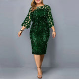 Elegant Plus Size Sequin Midi Dress green
