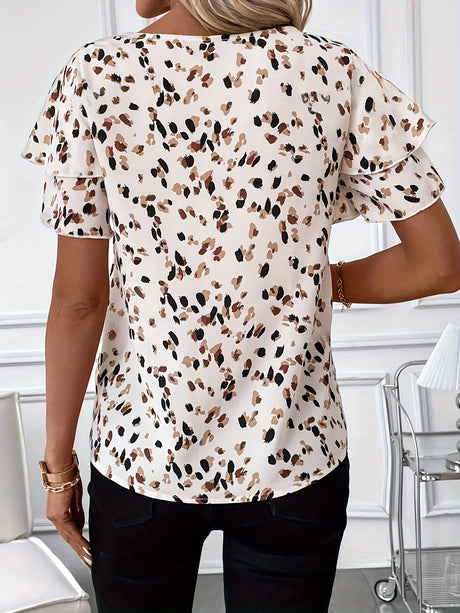 Elegant Ruffle Sleeve Print Shirt Back