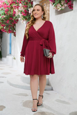 Elegant Ruffle Tie Waist Mini Dress Red