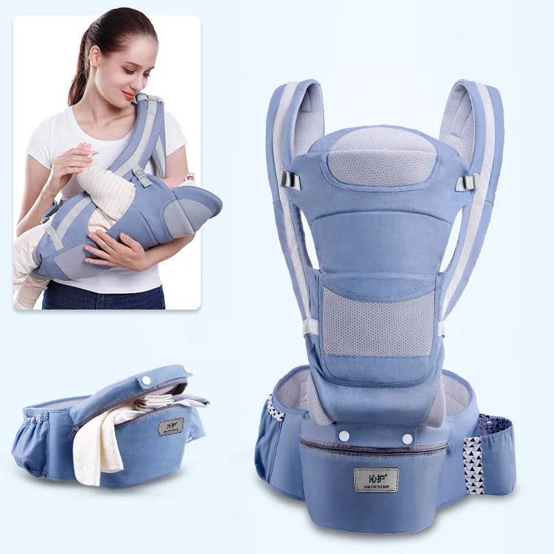 Ergonomic Baby Hipseat Carrier – Front and Back Backpack Light blue