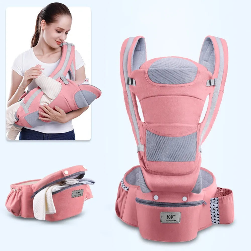 Ergonomic Baby Hipseat Carrier – Front and Back Backpack Pink
