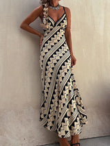 Ethnic Print Satin Maxi Dress with Smocked Back – Exclusive Style