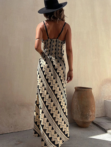 Ethnic Print Satin Maxi Dress with Smocked Back – Exclusive Style 1