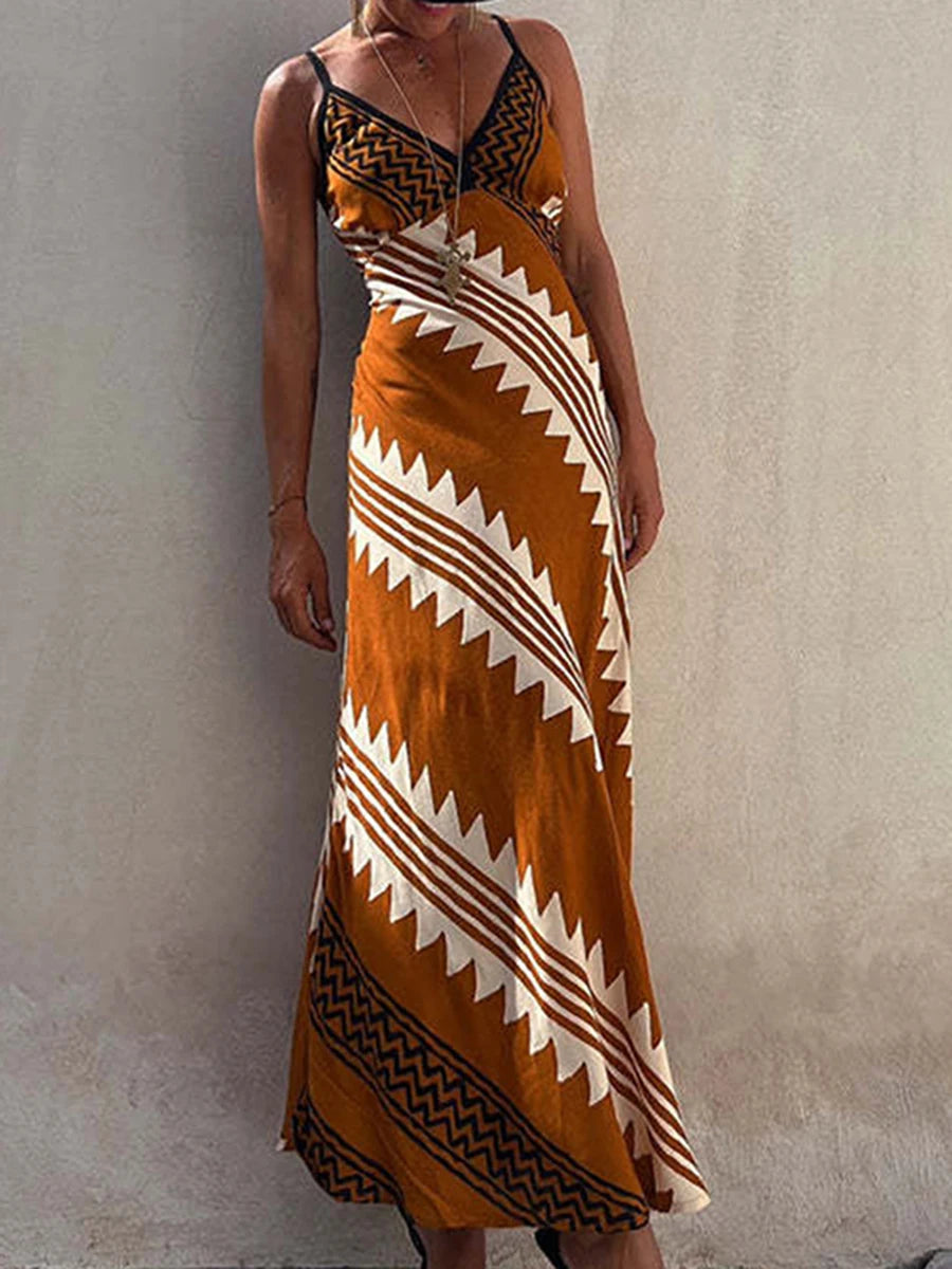 Ethnic Print Satin Maxi Dress with Smocked Back – Exclusive Style 2