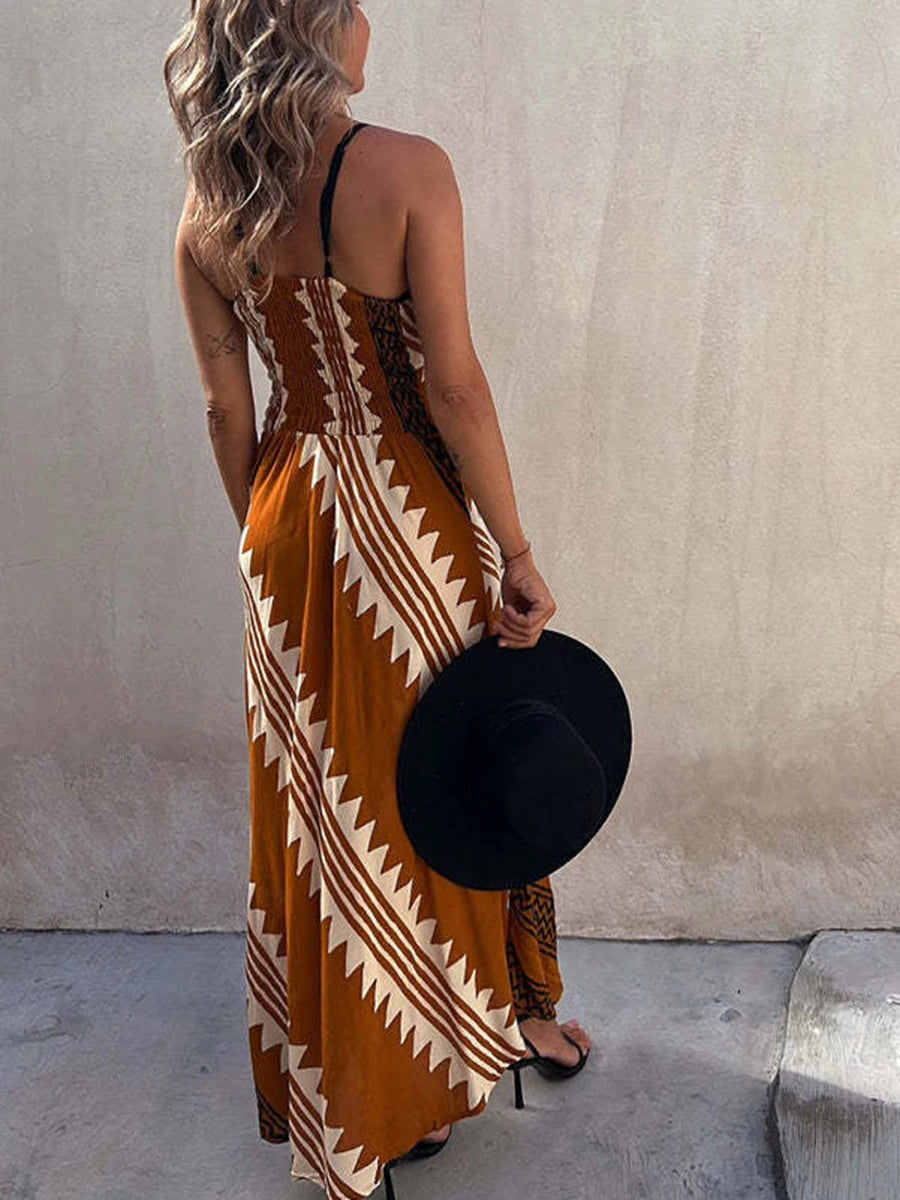 Ethnic Print Satin Maxi Dress with Smocked Back – Exclusive Style 3