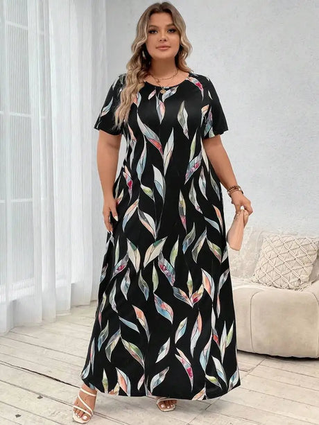 Feather Print Plus Size Dress