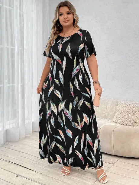 Feather Print Plus Size Dress 1