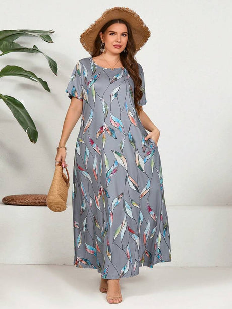 Feather Print Plus Size Dress 2