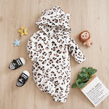 Flannel Baby Romper with Hood – Leopard Print Winter Suit