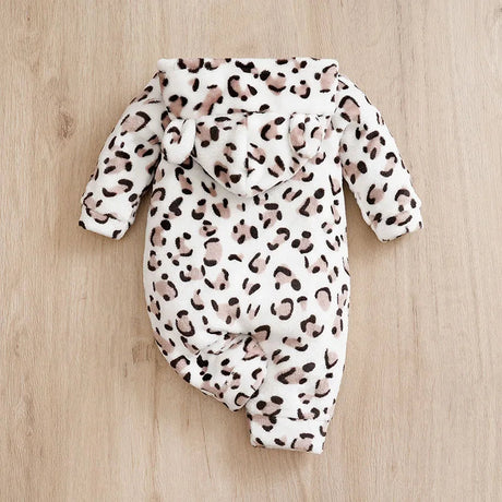 Flannel Baby Romper with Hood – Leopard Print Winter Suit back