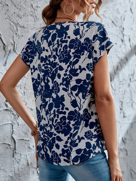 Floral V-Neck Batwing Blouse Back